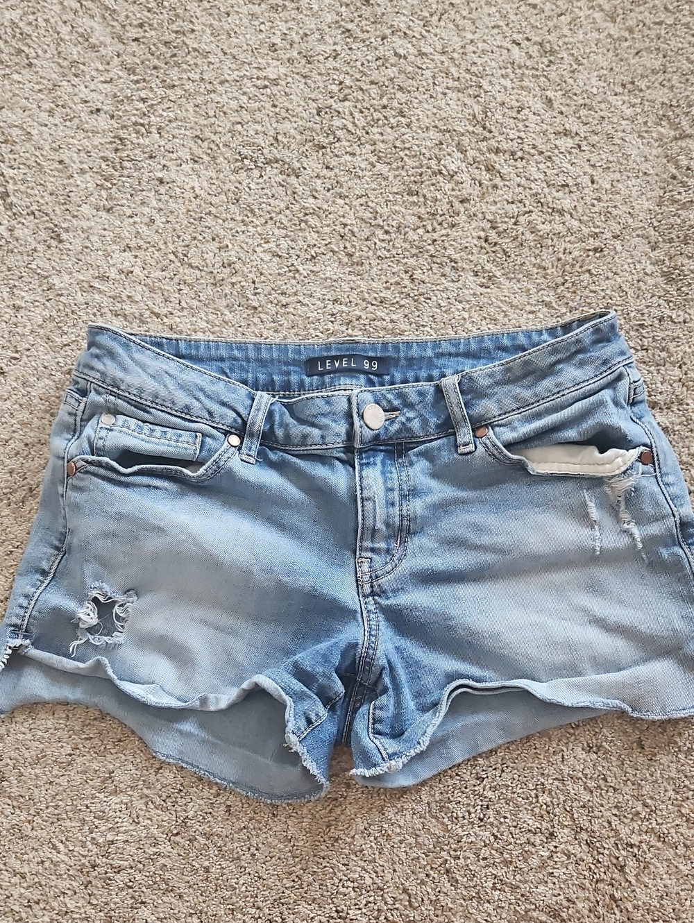 Level 99 Distressed Light Blue Denim Cutoff Shorts